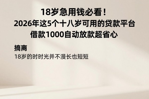 18岁急用钱必看！2026年这5个十八岁可用的贷款平台，借款1000自动放款超省心