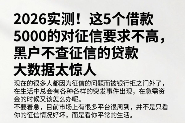 2026实测！这5个借款5000的APP对征信要求不高，黑户不查征信的贷款大数据太惊人