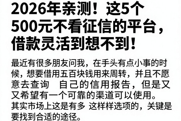 2026年亲测!这5个500元不看征信的平台,借款灵活到想不到