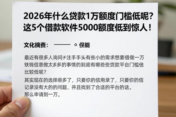 2026年什么贷款1万额度门槛低呢?这5个借款软件5000额度低到惊人!
