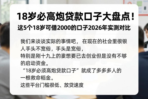 18岁必过高炮贷款口子大盘点!这5个18岁可借2000的口子2026年实测对比
