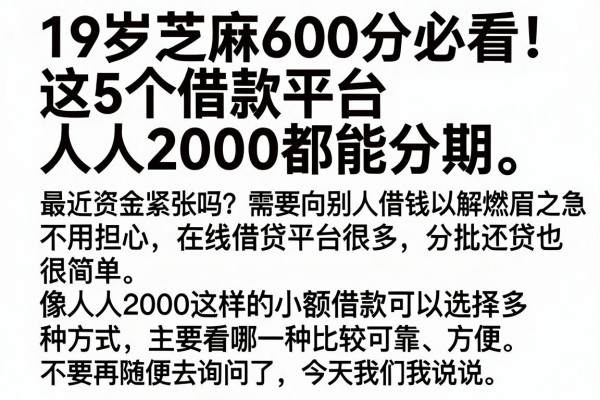 19岁芝麻600分必看!这5个借款平台人人2000都能分期