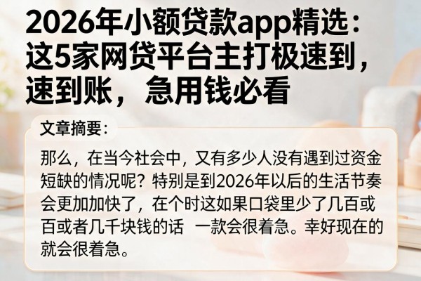 2026年小额贷款app精选：这5家网贷平台主打极速到账，急用钱必看