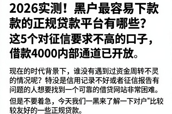 2026实测!黑户最容易下款的正规贷款平台有哪些?这5个对征信要求不高的口子,借款4000内部通道已开放