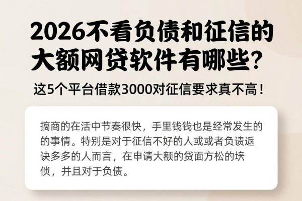 2026不看负债和征信的大额网贷软件有哪些?这5个平台借款3000对征信要求真不高!