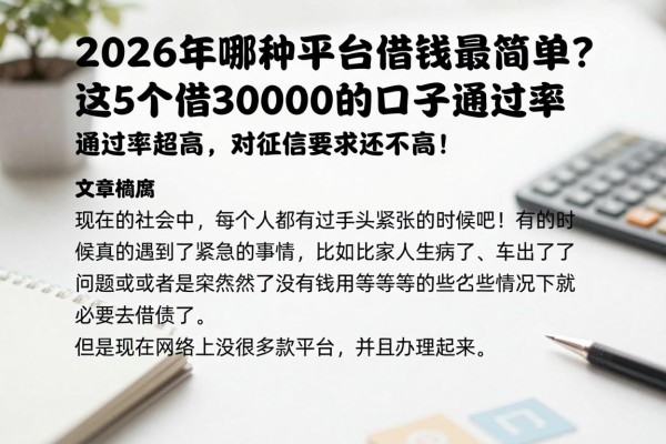2026年哪种平台借钱最简单?这5个借30000的口子通过率超高,对征信要求还不高!
