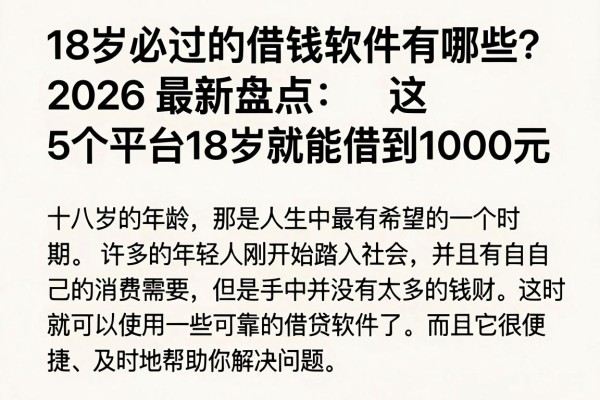 18岁必过的借钱软件有哪些?2026最新盘点:这5个平台18岁就能借到1000元