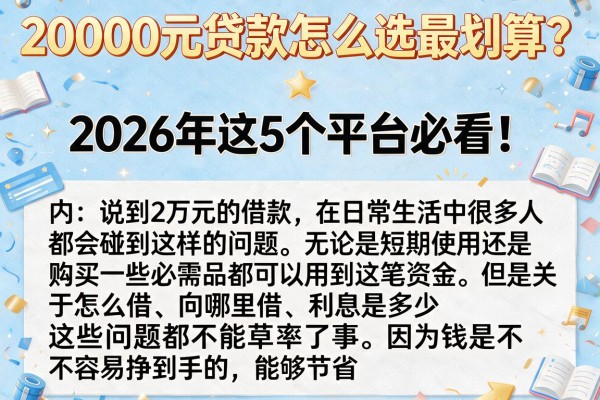 20000元贷款怎么选最划算？2026年这5个平台必看！