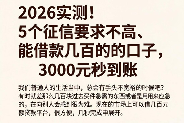 2026实测!5个征信要求不高、能借款几百的口子,3000元秒到账