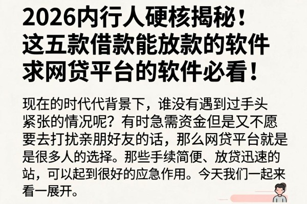 2026内行人硬核揭秘：这五款借款能放款的软件，求网贷平台的软件必看！
