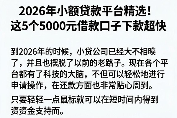 2026年小额贷款平台精选!这5个5000元借款口子下款超快