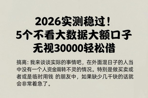 2026实测稳过！5个不看大数据的大额口子，无视30000轻松借