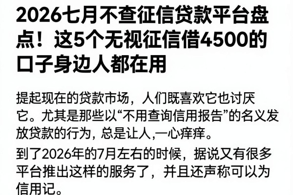 2026七月不查征信贷款平台盘点!这5个无视征信借4500的口子身边人都在用