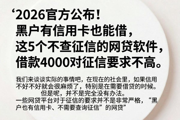 2026官方公布!黑户有信用卡也能借,这5个不查征信的网贷软件,借款4000对征信要求不高