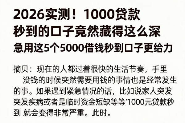 2026实测!1000贷款秒到的口子竟然藏得这么深,急用这5个5000借钱秒到口子更给力