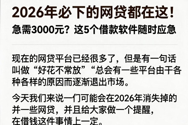 2026年必下的网贷都在这!急需3000元?这5个借款软件随时应急