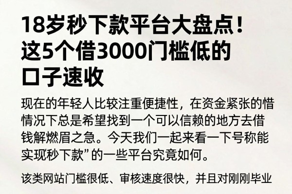 18岁秒下款平台大盘点!这5个借3000门槛低的口子速收