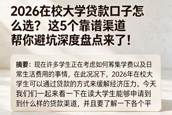 2026在校大学贷款口子怎么选？这5个靠谱渠道帮你避坑，深度盘点来了！