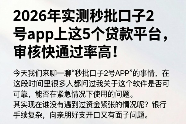 2026年实测秒批口子2号app上这5个贷款平台,审核快通过率高!