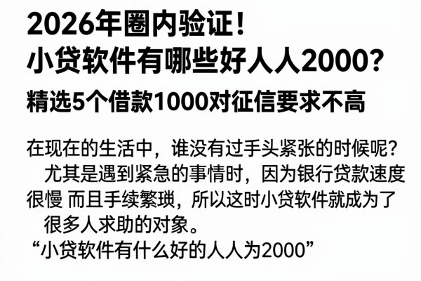 2026年圈内验证!小贷软件有哪些好人人2000?精选5个借款1000对征信要求不高