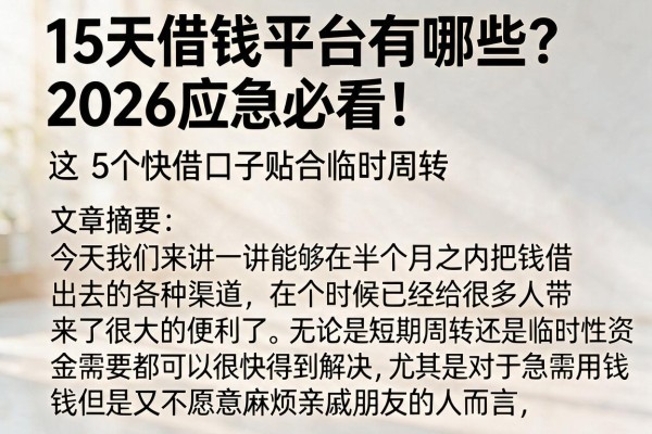 15天借钱平台有哪些？2026应急必看！这5个快借口子贴合临时周转