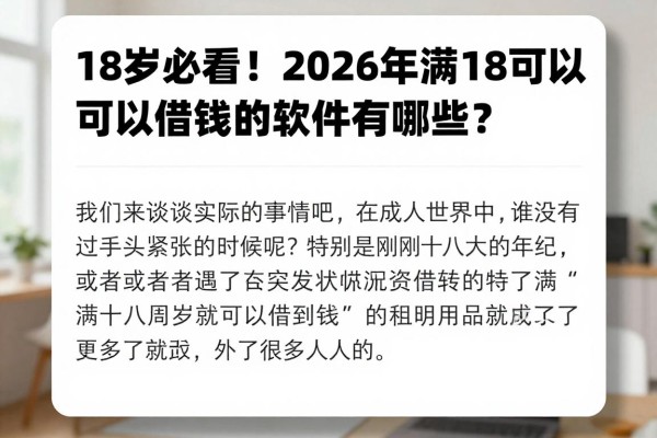 18岁必看!2026年满18可以借钱的软件有哪些?这5个3000元口子实时更新,遇事不慌