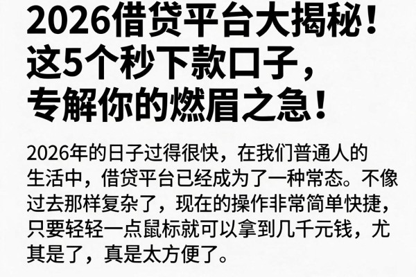 2026借贷平台大揭秘！这5个秒下款口子，专解你的燃眉之急