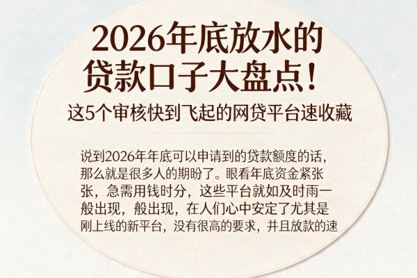 2026年底放水的贷款口子大盘点！这5个审核快到飞起的网贷平台速收藏