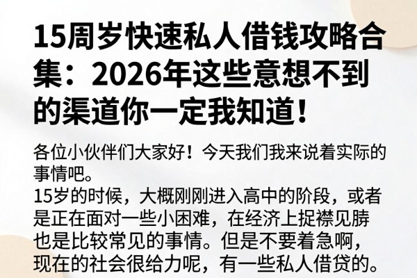 15周岁快速私人借钱攻略合集:2026年这些意想不到的渠道你一定要知道!