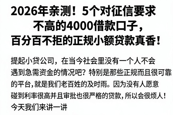 2026年亲测!5个对征信要求不高的4000借款口子,百分百不拒的正规小额贷款真香!