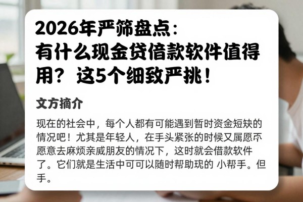 2026年严筛盘点:有什么现金贷借款软件值得用?这5个细致严挑!