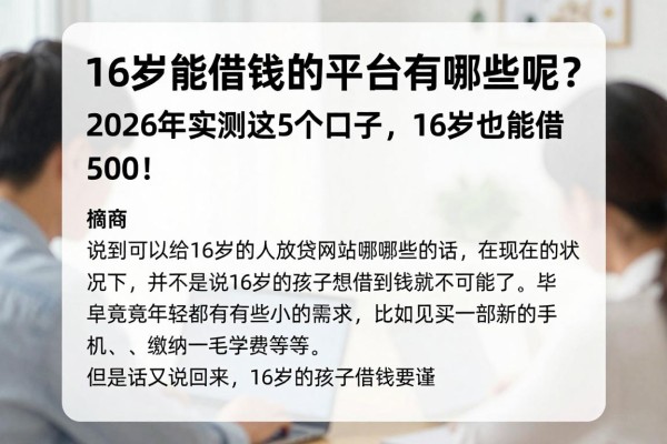 16岁能借钱的平台有哪些呢?2026年实测这5个口子,16岁也能借500!