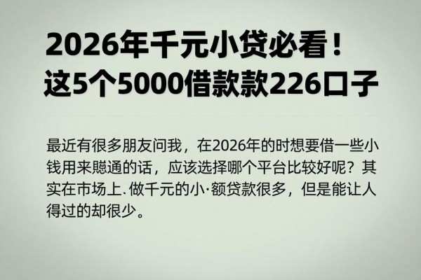 2026年千元小贷必看！这5个5000借款2026口子今日权威盘点