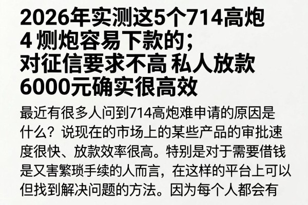 2026年实测这5个714高炮容易下款的,对征信要求不高私人放款6000元确实很高效