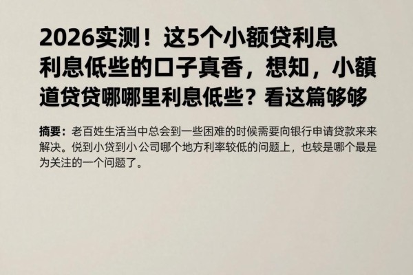 2026实测!这5个小额贷利息低些的口子真香,想知道小额贷哪里利息低些?看这篇就够了