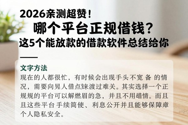 2026亲测超赞！哪个平台正规借钱？这5个能放款的借款软件总结给你