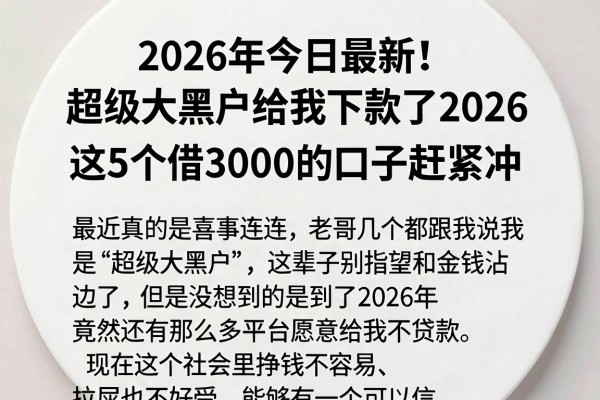2026年今日最新!超级大黑户给我下款了2026,这5个借3000的口子赶紧冲
