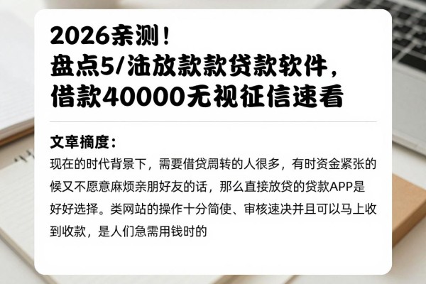 2026亲测!盘点5个直接放款的贷款软件,借款4000无视征信速看