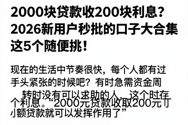 2000块贷款收200块利息？2026新用户秒批的口子大合集，这5个随便挑！
