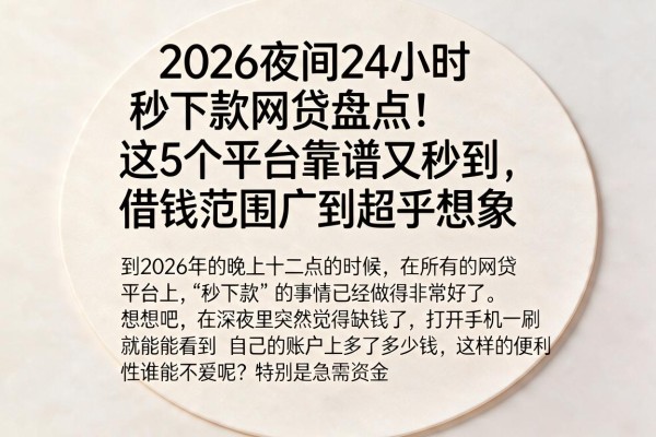 2026夜间24小时秒下款网贷盘点！这5个平台靠谱又秒到，借钱范围广到超乎想象