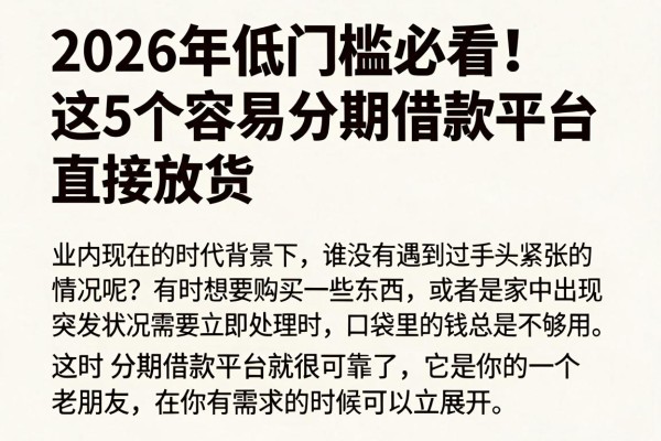 2026年低门槛必看!这5个容易分期借款平台直接放款,业内公认好下款