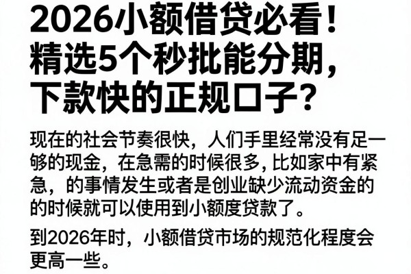 2026小额借贷必看！精选5个秒批能分期、下款快的正规口子