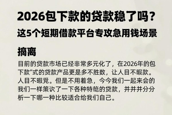 2026包下款的贷款稳了吗?这5个短期借款平台专攻急用钱场景