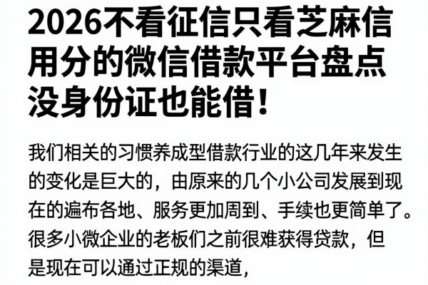 2026不看征信只看芝麻信用分的微信借款平台盘点,没身份证也能借!