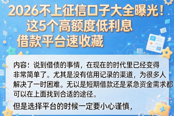2026不上征信口子大全曝光！这5个高额度低利息借款平台速收藏
