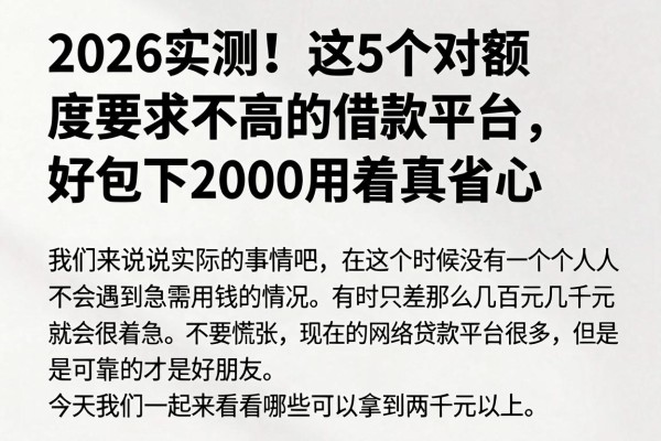 2026实测!这5个对额度要求不高的借款平台,好包下2000用着真省心