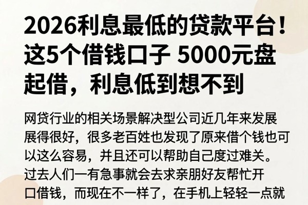 2026利息最低的贷款平台盘点!这5个借钱口子5000元起借,利息低到想不到