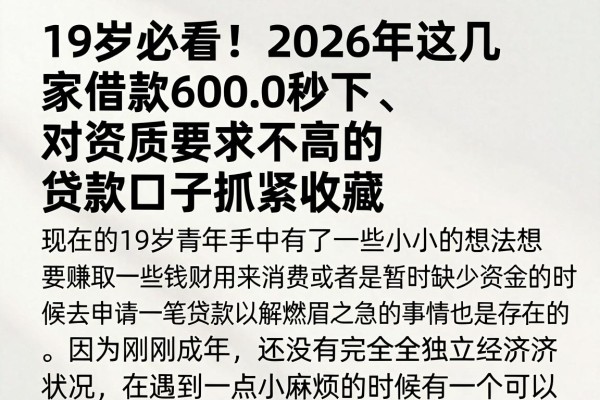 19岁必看！2026年这几家借款6000秒下、对资质要求不高的贷款口子抓紧收藏