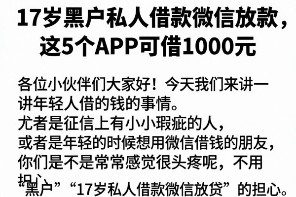 17岁黑户私人借款微信放款，这5个APP可借1000元