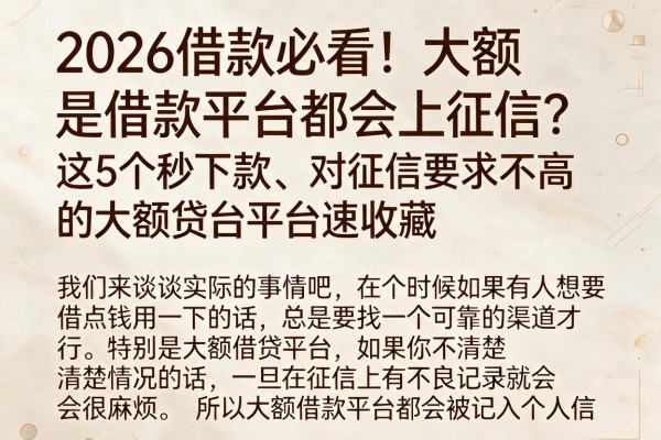 2026借款必看！大额借款平台都会上征信？这5个秒下款、对征信要求不高的大额贷款平台速收藏